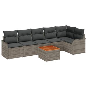 vidaXL Tuinbankenset met kussen 7 pcs Grijs poly rattan