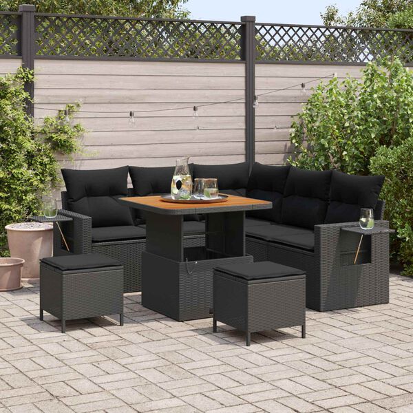 vidaXL Tuinbankenset met kussen 9 pcs Zwart poly rattan