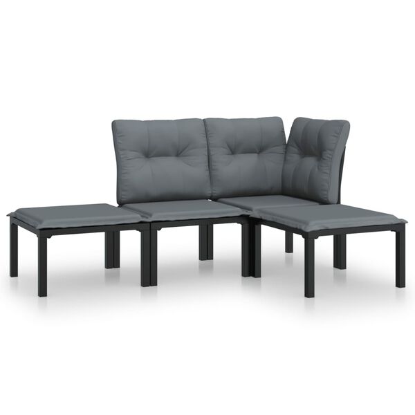 vidaXL 4-delige Loungeset poly rattan zwart en grijs