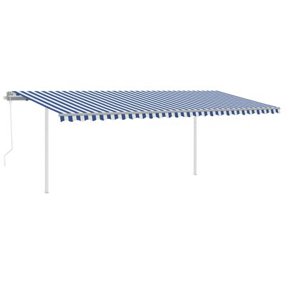 vidaXL Luifel automatisch uittrekbaar met palen 6x3 m blauw en wit