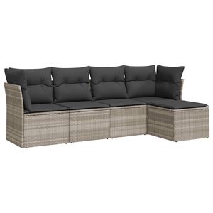 vidaXL 5-delige Loungeset met kussens poly rattan lichtgrijs