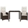 vidaXL 3-delige Bistroset met kussens poly rattan bruin