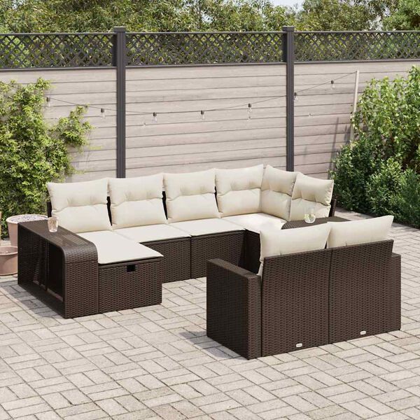 vidaXL 10-delige Loungeset met kussens poly rattan bruin