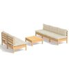 vidaXL 6-delige Loungeset met cr&egrave;mekleurige kussens grenenhout