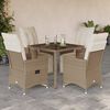 vidaXL 5-delige Bistroset met kussens poly rattan beige