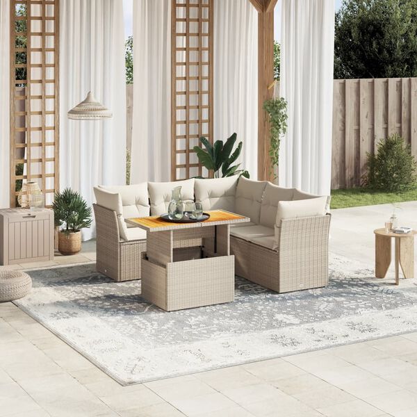 vidaXL 5-delige Loungeset met kussens poly rattan beige