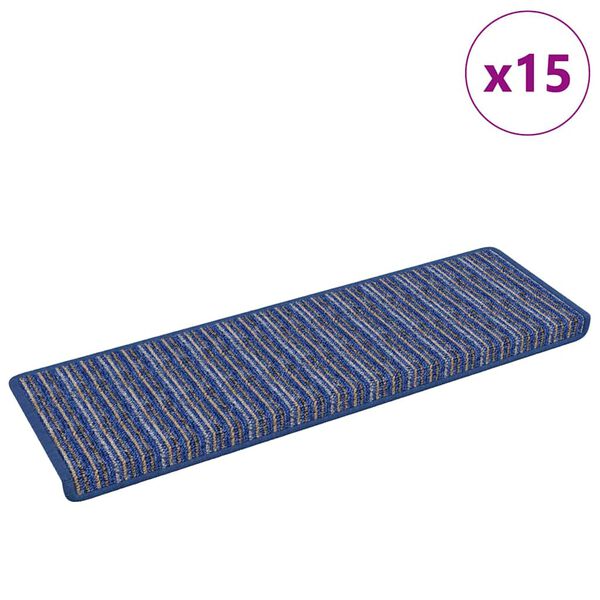 vidaXL Zelfklevende Trapmatten Gestreept 15 pcs Blauw 65 x 21 x 4 cm