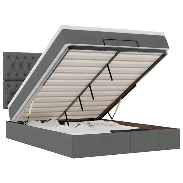 vidaXL Ottoman bed met matras 140x200cm stof donkergrijs