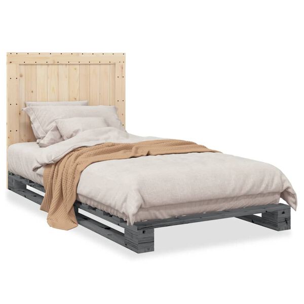 vidaXL Bedframe met hoofdbord massief grenenhout grijs 100x200 cm