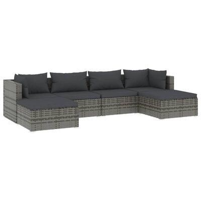 vidaXL 6-delige Loungeset met kussens poly rattan grijs