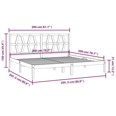 vidaXL Bedframe massief grenenhout zwart 200x200 cm