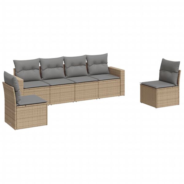 vidaXL 6-delige Loungeset met kussens poly rattan beige