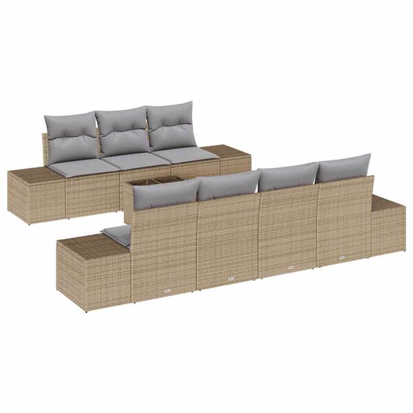 vidaXL Tuin Sofa Set met kussen 8 pcs Beige en Grijs poly rattan