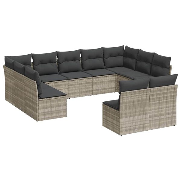vidaXL 11-delige Loungeset met kussens poly rattan lichtgrijs