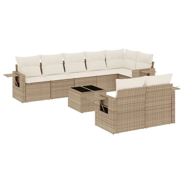 vidaXL 9-delige Loungeset met kussens poly rattan beige