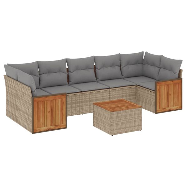 vidaXL 8-delige Loungeset met kussens poly rattan beige