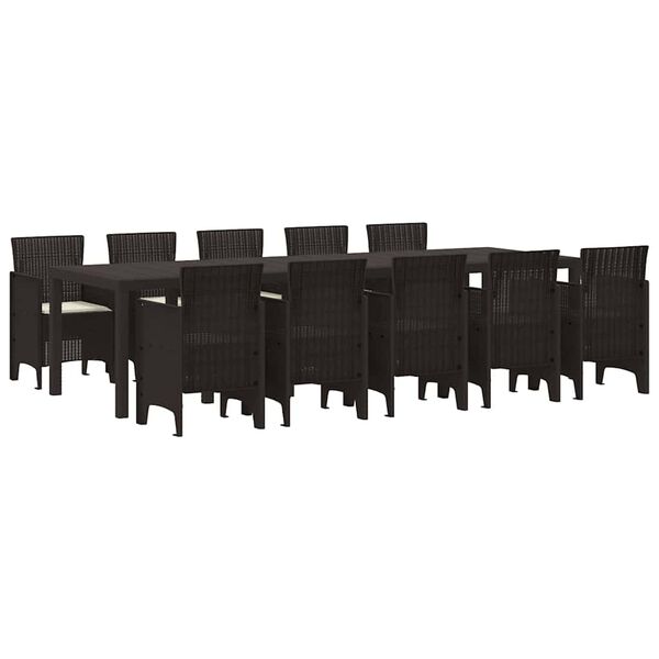 vidaXL Tuin Eetset met kussen 11 pcs Bruin en Crème Rattan