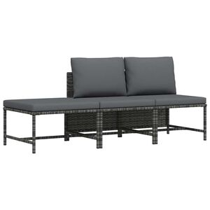 vidaXL 3-delige Loungeset met kussens poly rattan grijs