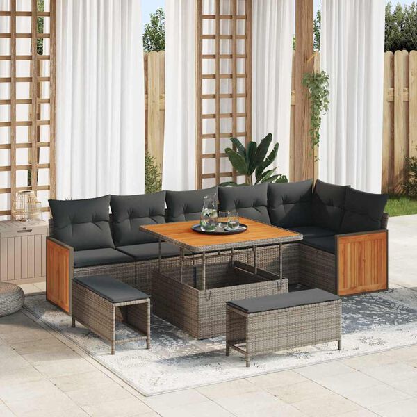 vidaXL Tuin Sofa Set 9 pcs Grijs Poly rattan en gepoedercoat staal