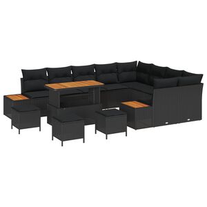 vidaXL Tuinbankenset 13 st 12-zits Zwart Poly riet
