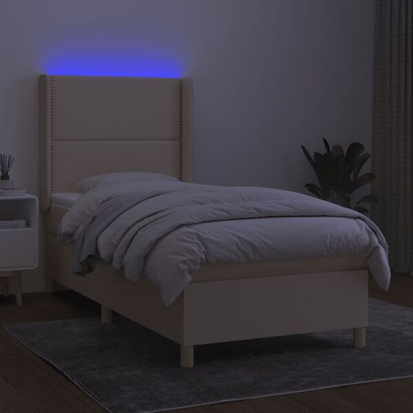 vidaXL Boxspring met matras en LED stof cr&egrave;mekleurig 100x200 cm