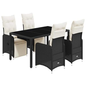 vidaXL 5-delige Bistroset met kussens poly rattan zwart