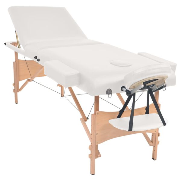 vidaXL Massagetafel- en krukset inklapbaar 3 zones 10 cm dik wit