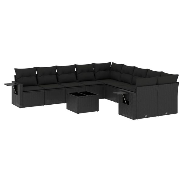 vidaXL 11-delige Loungeset met kussens poly rattan zwart