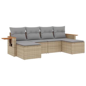 vidaXL 6-delige Loungeset met kussens poly rattan beige