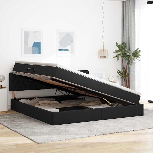 vidaXL Opbergbed met LED met matras Zwart 200 x 200 cm Polyester