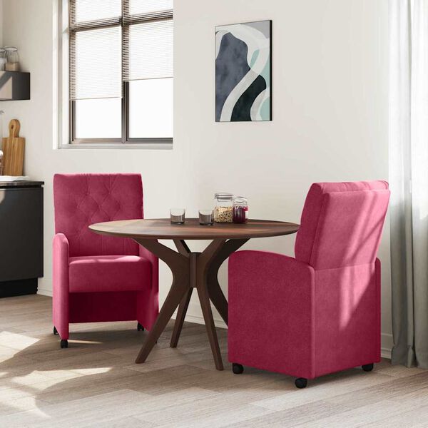 vidaXL Dining Stoelen met Wielen 2 pcs Wijnrood 58 x 67 x 97 cm