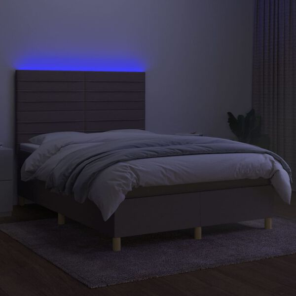 vidaXL Boxspring met matras en LED stof taupe 140x190 cm