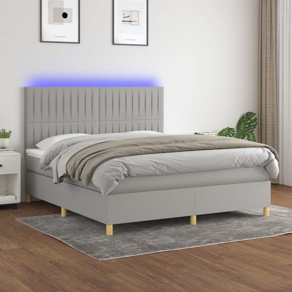 vidaXL Boxspring met matras en LED stof lichtgrijs 160x200 cm