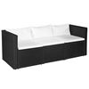 vidaXL Tuinbank 3-zits zwart poly rattan met witte kussens