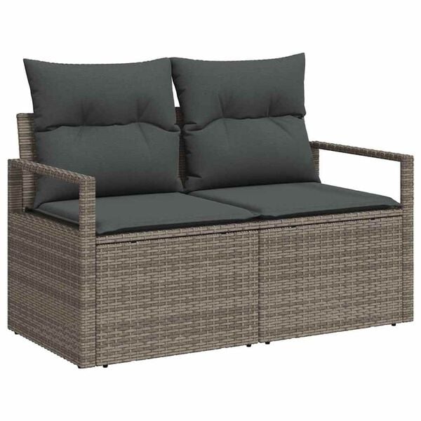 vidaXL Bankstel met kussen met opslag 9 pcs Grijs poly rattan