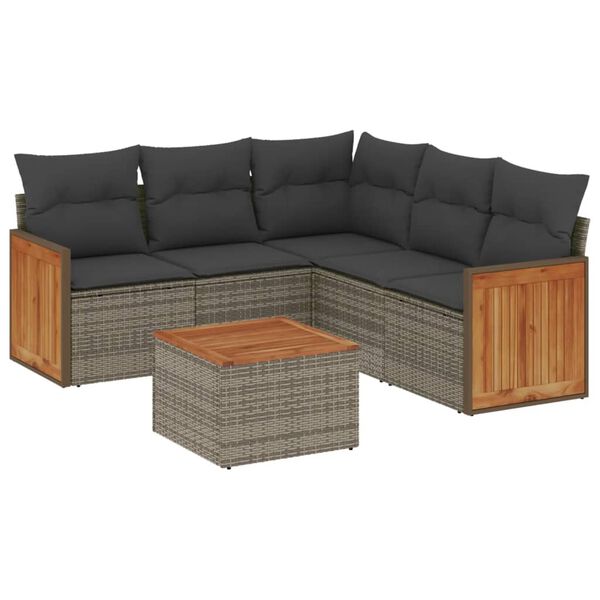 vidaXL 6-delige Loungeset met kussens poly rattan grijs