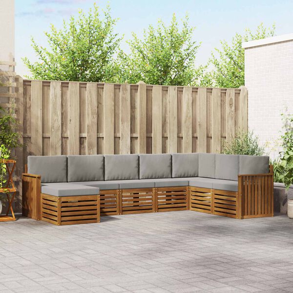 vidaXL Hoekbank Set 8 pcs Natuurlijk en Lichtgrijs Massief Acaciahout