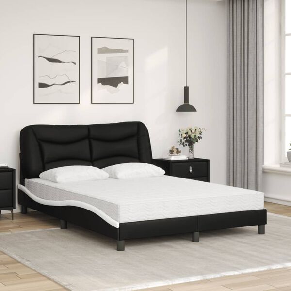 vidaXL Bed met matras "Hvar" kunstleer zwart en wit 140x200 cm