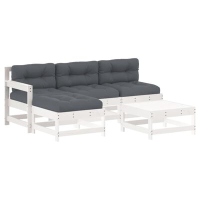 vidaXL 5-delige Loungeset met kussens massief hout wit