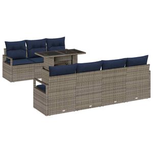 vidaXL Tuin Sofa Set met opslag 8 pcs Grijs en Marineblauw poly rattan