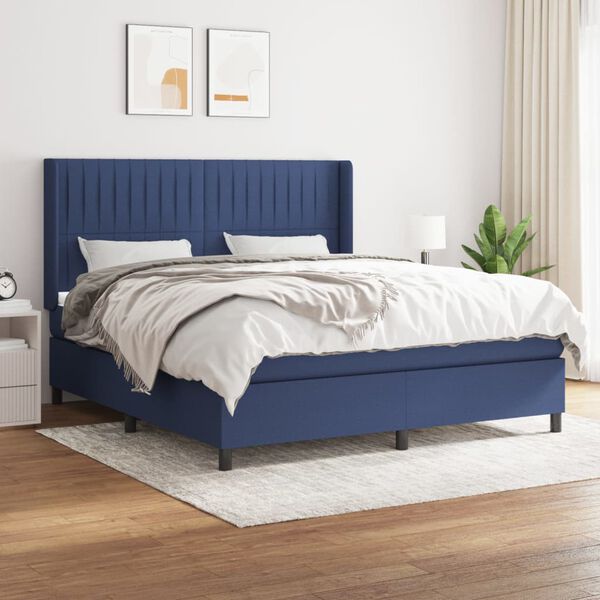 vidaXL Boxspring met matras stof blauw 180x200 cm