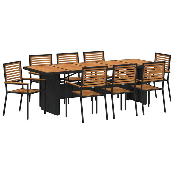 vidaXL Tuin eettafelset 9 pcs Zwart en Bruin poly rattan