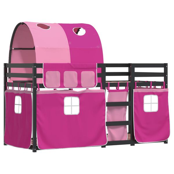 vidaXL Stapelbed met gordijnen 90x190 cm grenenhout roze