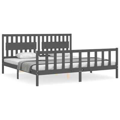 vidaXL Bedframe met hoofdbord massief hout grijs 200x200 cm