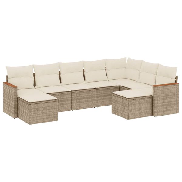 vidaXL 9-delige Loungeset met kussens poly rattan beige