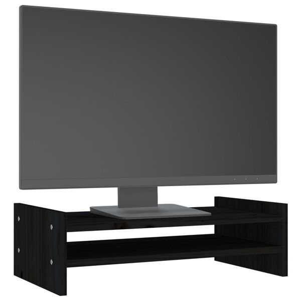 vidaXL Monitorstandaard 50x27x15 cm massief grenenhout zwart