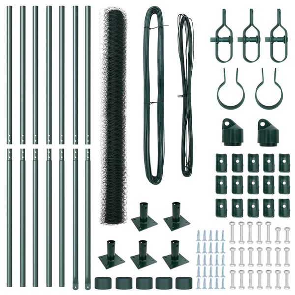 vidaXL Afrasteringspaal Groen 10 x 1,4 m (50 mm gaas) Staal en PVC