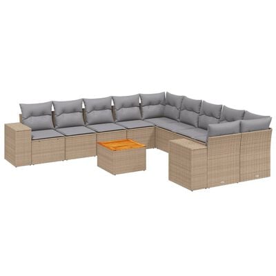 vidaXL 11-delige Tuinset met kussens poly rattan beige