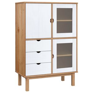 vidaXL Hoge kast OTTA 85x43x125 cm massief grenenhout bruin en wit