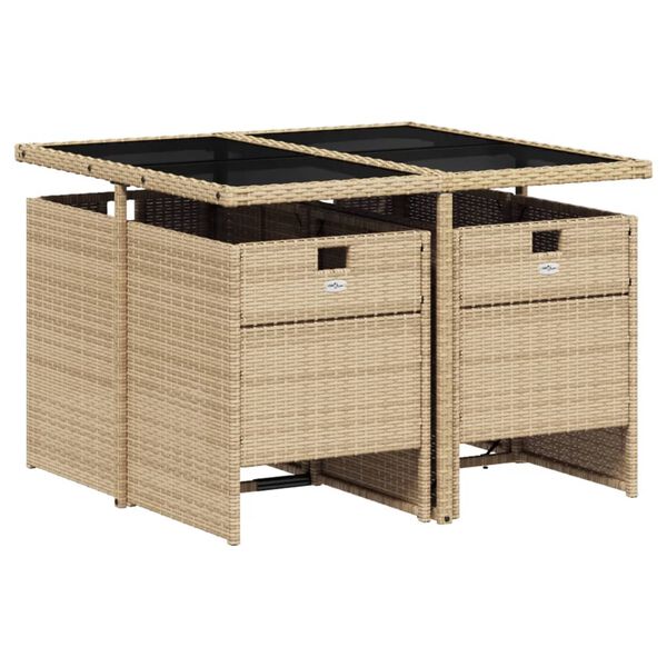 vidaXL 5-delige Tuinset met kussens poly rattan gemengd beige